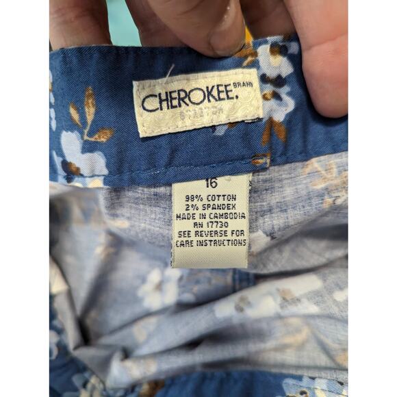 Vintage 90's  Cherokee Cotton Blend Maxi Straight Floral Skirt Blue Brown White - Picture 4 of 8